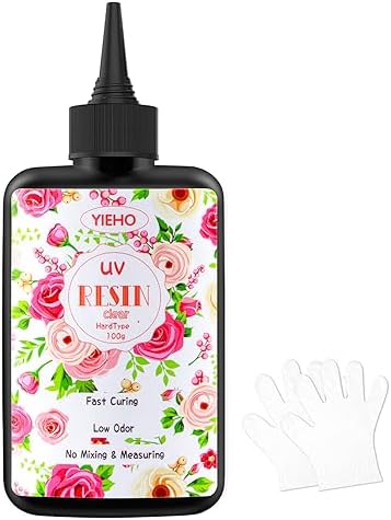 YIEHO UV Resin -Upgraded Crystal Clear Hard UV Curing Epoxy Resin Starter Supplies for Craft Jewelry Making 100g with Gloves by YIEHO