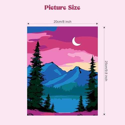 MXJSUA 4 Pack Moonlight Mountain Lake Framed Paint by Numbers Kit with Canvas for Adults Beginner, DIY Acrylic Oil Painting Kits with Brushes for Home Wall Decor Gift (8x10 inch) - Image 4