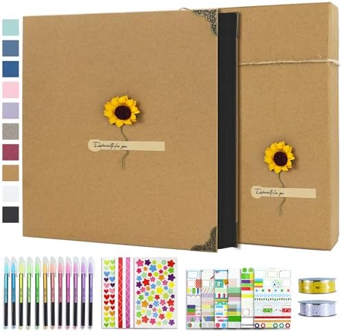 Vienrose DIY Scrapbook Photo Album Kit with Stickers, Pens, Tapes, 60 Pages Hardcover Memory Book, 12x12 Inch 3 Ring Binder with Black Pages, Guest Book Gift for Wedding, Travel & Anniversary Khaki by Vienrose
