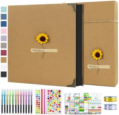 Vienrose DIY Scrapbook Photo Album Kit with Stickers, Pens, Tapes, 60 Pages Hardcover Memory Book, 12x12 Inch 3 Ring Binder with Black Pages, Guest Book Gift for Wedding, Travel & Anniversary Khaki by Vienrose