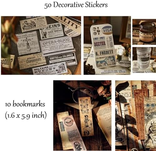 Vintage Aesthetic Scrapbook Supplies Kit with Scrapbook Paper, Stickers, Bookmarks for Scrapbooking, DIY Albums, Junk Journals, Bullet Journals, Dark Academia Aesthetic Decor (Dark3 149 Pcs) - Image 6