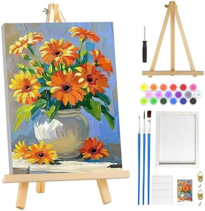 MOGTAA Paint by Numbers Kit for Adults with Frame, Flowers in Vase Paint by Number Canvas, Flowers Scenery Paint by Numbers with Easel, DIY Oil Painting Kit for Home Wall Decor 8 x 12 Inch by MOGTAADIYHomeDecor
