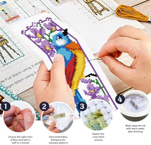 ORIGACH 6 Set Bird and Flower Cross Stitch Bookmark Kit for Beginner - Image 4