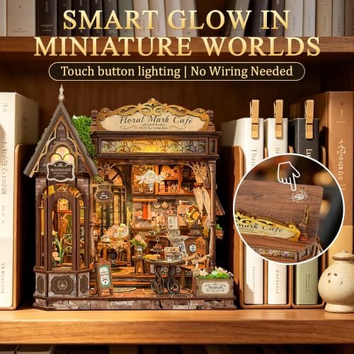 CRIOLPO Book Nook Kit for Adults Floral Coffee Shop House with LED Light - Image 2