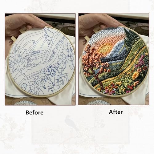 Hzkokon 2 Pack Embroidery Kit for Beginners Adults Cross Stitch Kits Hand Embroidery Kit Includes Stamped Flower Pattern, Hoop, Color Threads,Tools & Follow Instruction - Image 2