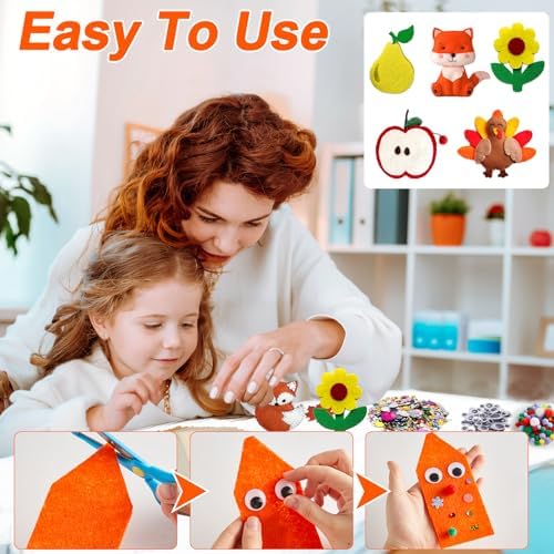 42Pcs Fall Felt Fabric Sheets 8 x 12 Inch Autumn Yellow Orange Assorted Soft Thick Felt Pack with Wiggle Google Eyes Pom Poms Glitter Patchwork for Thanksgiving DlY Sewing Creative Art Project Decor - Image 4
