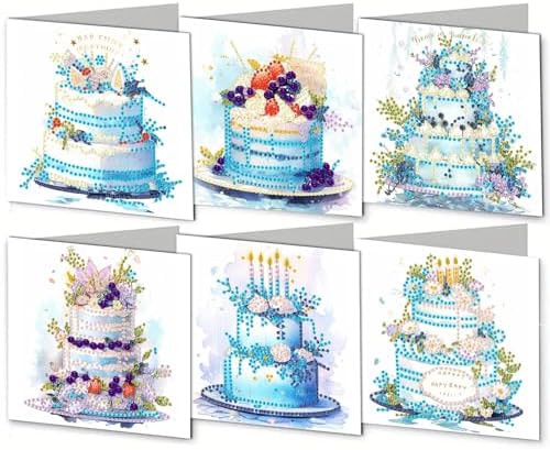 DIY Diamond Greeting Cards Set, 5D DIY Diamond Art Painting Festival Style Greeting Card, DIY Christmas Card Making Kits for Family Friends Handmade Gift-#09-6PC Cake by Unknown