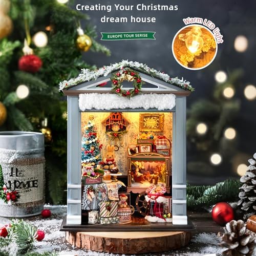 CUTEROOM DIY Miniature House Building Kit for Adults with LED Lights - Realistic Mini Dollhouse Model & Wooden Furniture, Creative Craft Kit for Home Decor Gift- Joyful Gatherings - Image 5