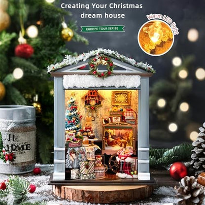 CUTEROOM DIY Miniature House Building Kit for Adults with LED Lights - Realistic Mini Dollhouse Model & Wooden Furniture, Creative Craft Kit for Home Decor Gift- Joyful Gatherings - Image 5
