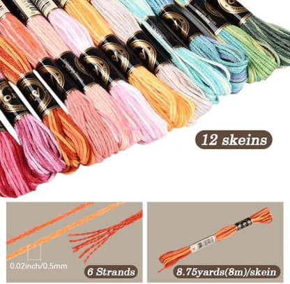 12 Skeins 105 Yards Colorful Cross Stitch Floss Embroidery Thread 6 Ply Variegated Friendship String Polyester Threads Bulk for Sewing Making Bracelets Clothes Stitching Decor Crafts DIY - Image 2