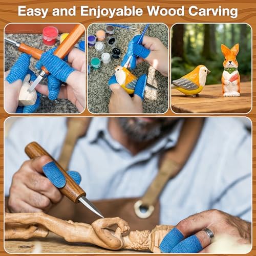 Wood Carving Kit, 37pcs Wood Carving Tools with 12 Color Paint, Wood Whittling Kit with 4pcs Templates & Users Guide for Beginners37Pcs Wood Carving Kit with Storage Bag - Image 7