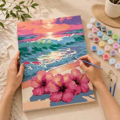Beach Paint by Numbers Kit for Adults,Flower Paint by Number With Frame - Image 4