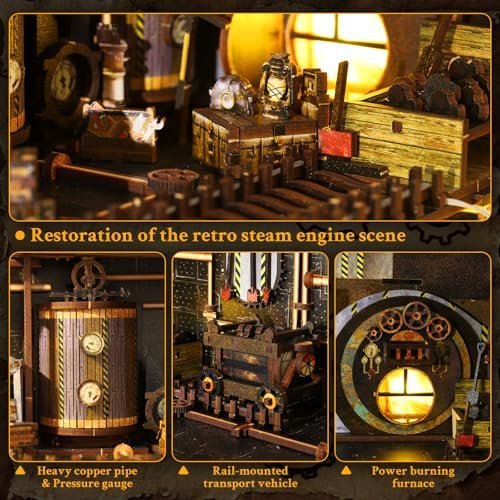 Book Nook Kit Steampunk DIY 3D Puzzle Wooden Dollhouse with LED Lights - Image 4