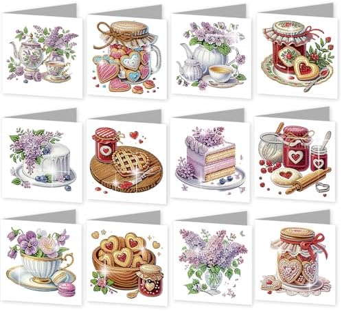 jinglinhh 12pcs Valentine's Day Diamond Art Painting Love Heart Cookies Cakes Afternoon Tea Flowers Greeting Cards with Envelopes, DIY Card Making Kits for Adults, Diamond Art Birthday Holiday Cards Craft Gifts by Unknown