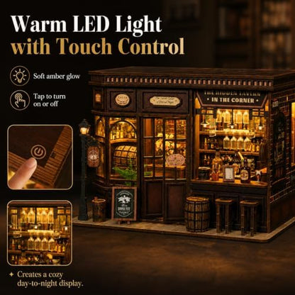 Corner Tavern Book Nook Kit for Adults, DIY 3D Wooden Puzzle with LED Light - Image 4