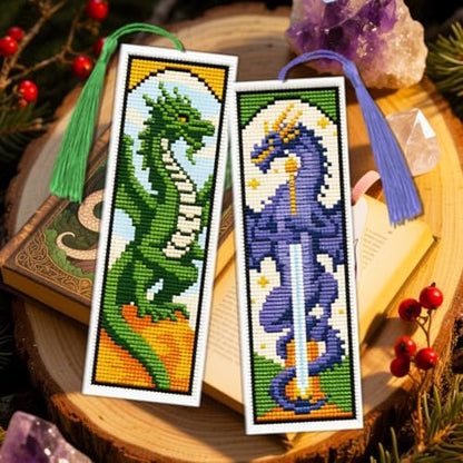 ACRNIGHEET 6PCS Cross Stitch Bookmark Kit for Beginner Dragon Stamped Cross Stitch Kits Needlepoint Kit for Adults DIY Tassel Embroidery Bookmark Kits with Instructions Craft Gift 8.5''x3'' 11CT - Image 5