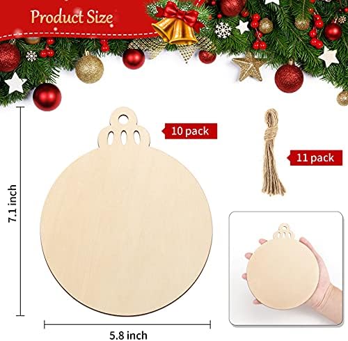 Large Size 7" Wooden Christmas Ornaments to Paint, DIY Blank Unfinished Round Wood Discs Ornament for Crafts Hanging Decorations(10PCS) - Image 7