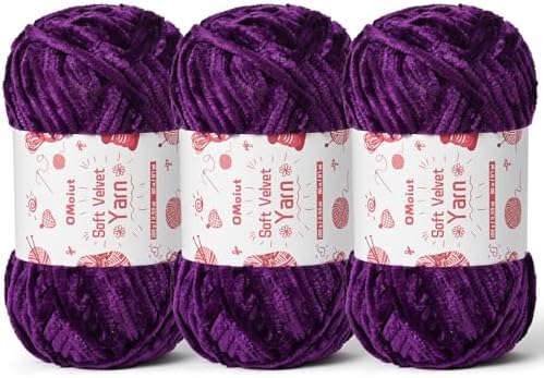 3x100g Fluffy Velvet Chenille Yarn for Crocheting and Knitting, 3x87.4yd Baby Yarn for Crocheting Soft, Crochet Chunky Yarns Amigurumi Yarns (Violets) by OMoiut