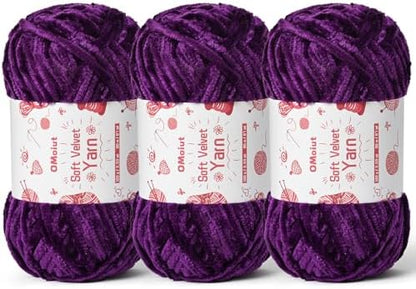 3x100g Fluffy Velvet Chenille Yarn for Crocheting and Knitting, 3x87.4yd Baby Yarn for Crocheting Soft, Crochet Chunky Yarns Amigurumi Yarns (Violets) by OMoiut