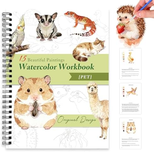 Watercolor Workbooks for Adults Beginners & Teens, 16 Colors 15 Beautiful Paintings, Pre-Outlined Designs, Easy Watercolor Art Book（Without Palette Pet） by Terself