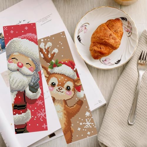 6 Set Christmas Cross Stitch Bookmark, Counted Cross Stitch Bookmarks with 6 Different Christmas Patterns, DIY Bookmark Kit for Adults and Beginners(6 Pack) - Image 5