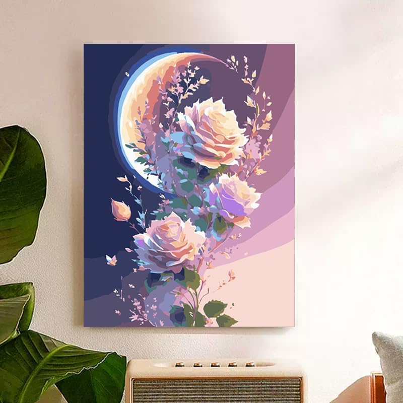 ZRIZQ Paint by Numbers Kit for Adults Beginner,Flowers Moon,16x20 - Image 6