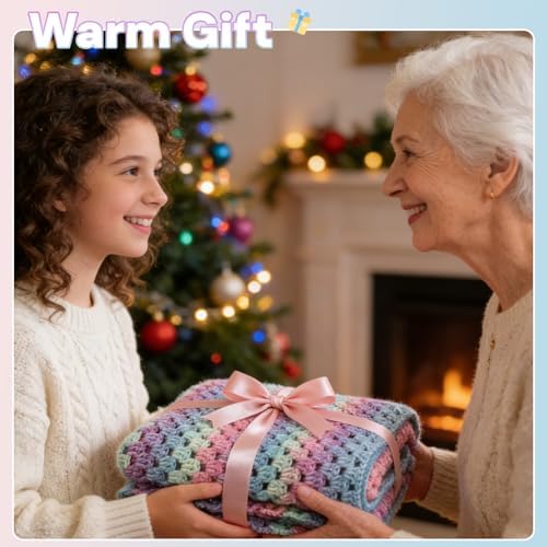 HUYEIOBGD Crochet Blanket Kit for Beginners – Super Easy Crochet Starter Kit with Soft Gradient Yarn, Step-by-Step Video Tutorials & Crochet Accessories, Aurora Purple, Crochet kit - Image 6