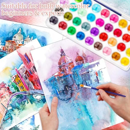 Nuanchu Gifts Bulk Watercolor Paint Washable Watercolor Paint Kits Palette and Brushes Portable Water Color Supplies for Adults, Beginners Artists Graduation Gift(12 Pack,36 Colors) - Image 3