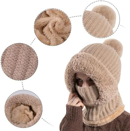 3 in 1 Balaclava for Women Fleece Lined Beanie Hat with Scarf and Mask Set - Image 2