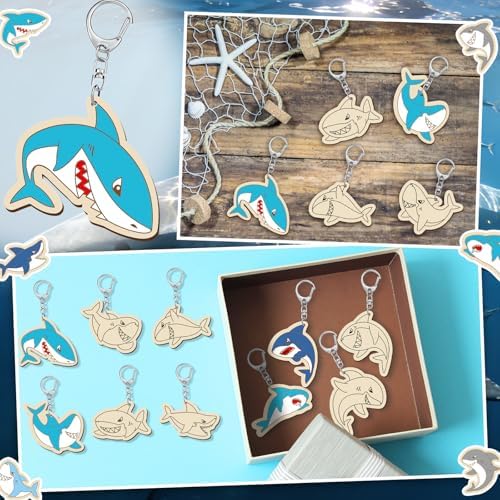 RattanView 24 Pcs Summer Shark Crafts Color Your Own Keychains - Image 6