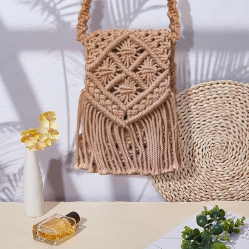 INFUNLY DIY Macrame Bag Kit for Adults Beginners Bohemian Macrame Cord Shoulder Bag Set with Tassel Hmade Knotting Satchel Bag Kit with Instruction DIY Macrame Bag Kit for Women Holiday Beach Decor - Image 5