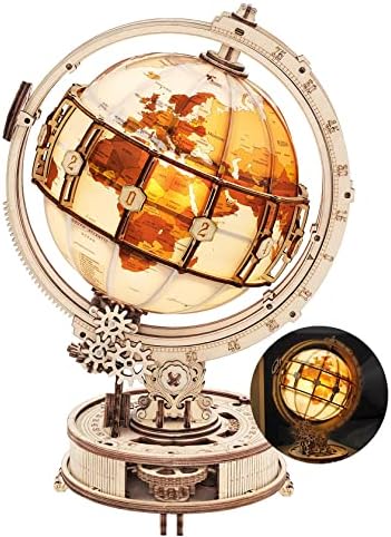 ROKR 3D Wooden Puzzles for Adults Illuminated Globe with Stand 180pcs 3D Puzzles Built-in LED Model Kit Hobby Gifts for Adults Home Decor by ROKR-InterestingSmartPuzzleToys