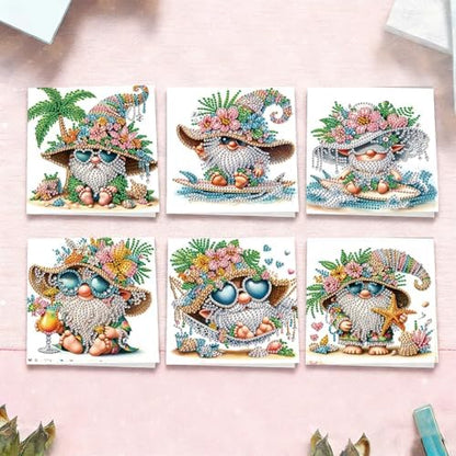 FRANDEK 6pcs Beach Gnome DIY Diamond Art Painting Greeting Cards for Adults - Image 6