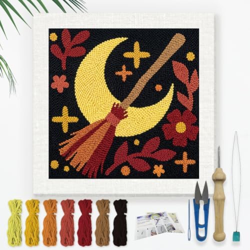 Doodlream Witch Broom Moon Punch Needle Kit for Beginner 9.4"x9.4" by Doodlream