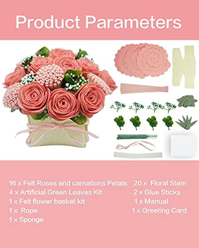 BAZIMA DIY Felt Flower Art Craft Kit, Pink Rose and Carnation Pot Bonsai Kit, Floral Gifts, Beginner Craft Kit, Arrange Pre-Cut Flowers and Foliage - Image 4