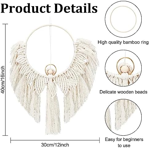 INFUNLY DIY Macrame Kit Angel Wings Boho Macrame Angel Tapestry DIY Christmas Macrame Kits for Adult Beginners Macrame Woven Wall Hangings with Instruction Video for Wedding Office Living Room Bedroom - Image 3