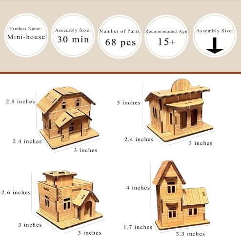 4-in-1 Log Cabin Mini House 3D Wooden Puzzle Building Kit Set - Image 2