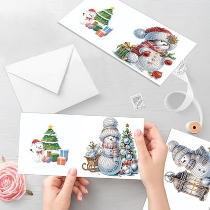 antor 6 Pack Diamond Art Christmas Cards with Envelopes, Special Shaped Rhinestone DIY Diamond Painting Greeting Card Kit, Snowman Design for Adults Holiday Craft Gift - Image 6