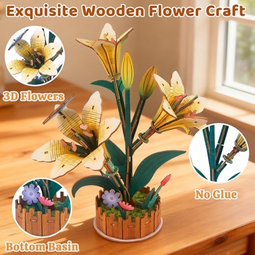 Evankin 3D Wooden Lily Puzzle Kit, DIY Bouquet Model - Image 3