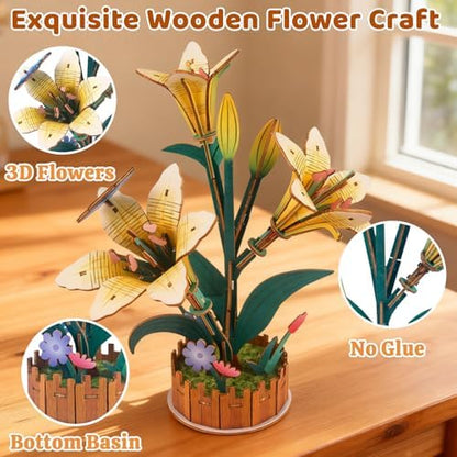 Evankin 3D Wooden Lily Puzzle Kit, DIY Bouquet Model - Image 3