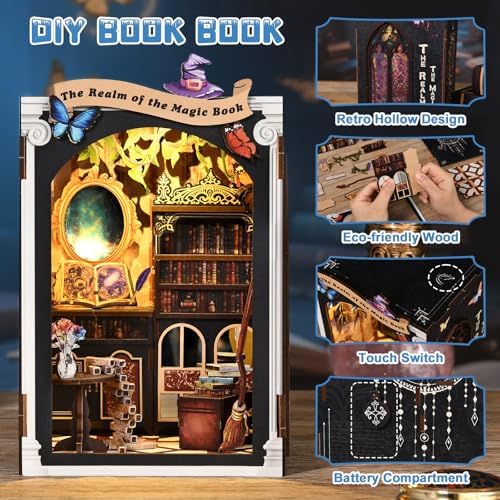 Book Nook Kit, DIY Dollhouse Miniature House with LED Bookshelf Decor Home Decor, 3D Wooden Puzzle Craft and Creative Gifts for Adults, Teens, Beginners (Magic Book) - Image 4