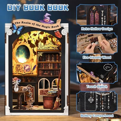 Book Nook Kit, DIY Dollhouse Miniature House with LED Bookshelf Decor Home Decor, 3D Wooden Puzzle Craft and Creative Gifts for Adults, Teens, Beginners (Magic Book) - Image 4