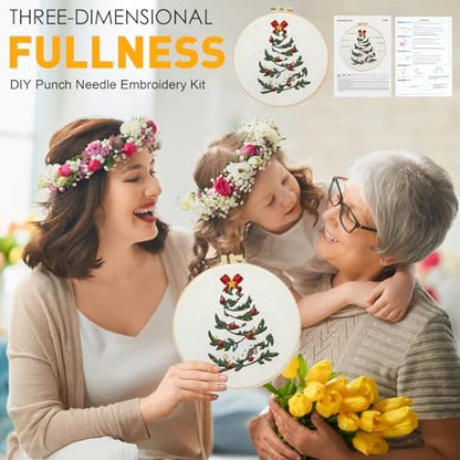 5 Sets Christmas Embroidery Kit for Beginners Adults Embroidery Starter Kit Pine Tree Nutcracker Patterns Winter Xmas Embroiderys Needlepoint Kits Includes Instruction 2 Hoops Color Threads Needles - Image 6