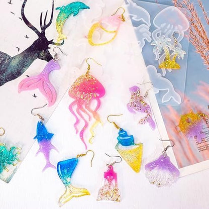 JHYlilia 204Pcs Resin Earring Molds Ocean Marine Life Jewelry UV Resin Jellyfish Shell Starfish Earrings Keychain Necklaces Pendant Silicone Molds DIY Art Craft Jewelry Making Supplies - Image 4