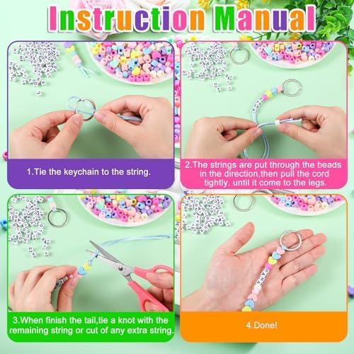 Landical 564 Pcs DIY Bead Keychain Kit Name Beads Craft Heart Bag Charm Set - Image 2