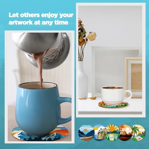 Reallnaive 45 Pcs Wooden Coaster Painting Kit, 10 Landscape Wood Coasters - Image 5