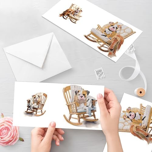 Tontut 6pcs Diamond Painting Kit Greeting Card, Sofa Puppy 5D DIY Diamond Handmade Holiday Greeting Card with Envelope, Christmas Gift Congratulation - Image 6