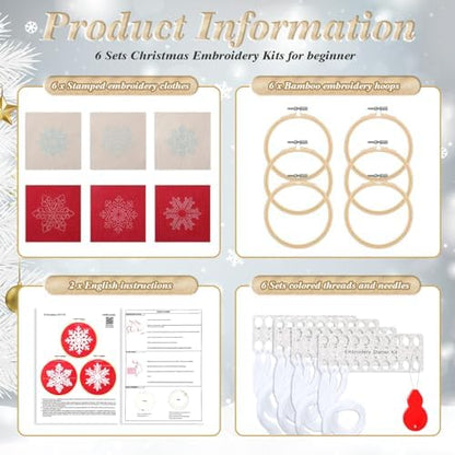 Roowest 6 Sets Christmas Embroidery Kits Snowflake Ornament DIY,Red, White - Image 2