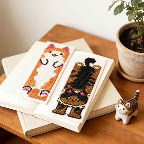 ORIGACH 6 Set Vivid Cute Cat Cross Stitch Bookmark Kit for Beginner - Image 5
