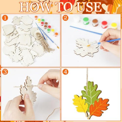 JellyArch 36 Pcs Thanksgiving Fall Wood Crafts Cutouts for Kids & Adults, Autumn Maple Leaf Blank Unfinished Wooden Slices, DIY Paint Ornaments Hanging Home Decorations for Boys Girls School Party - Image 4